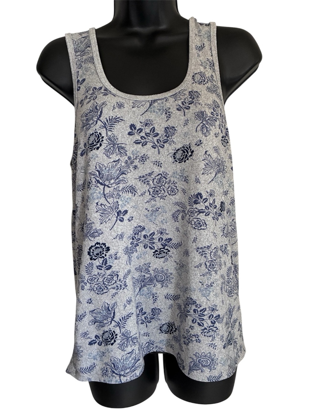 Lucky Brand Boho Blue Grey Soft Floral Scoop Neck Layering Tank Top Sz M